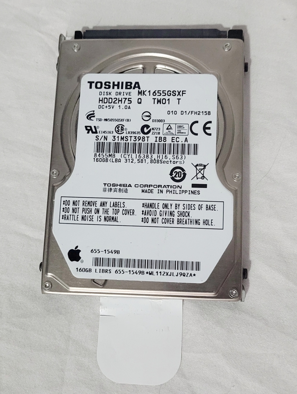 Toshiba 160GB Hard Disk Drive (Mk1655GSXF) NOS